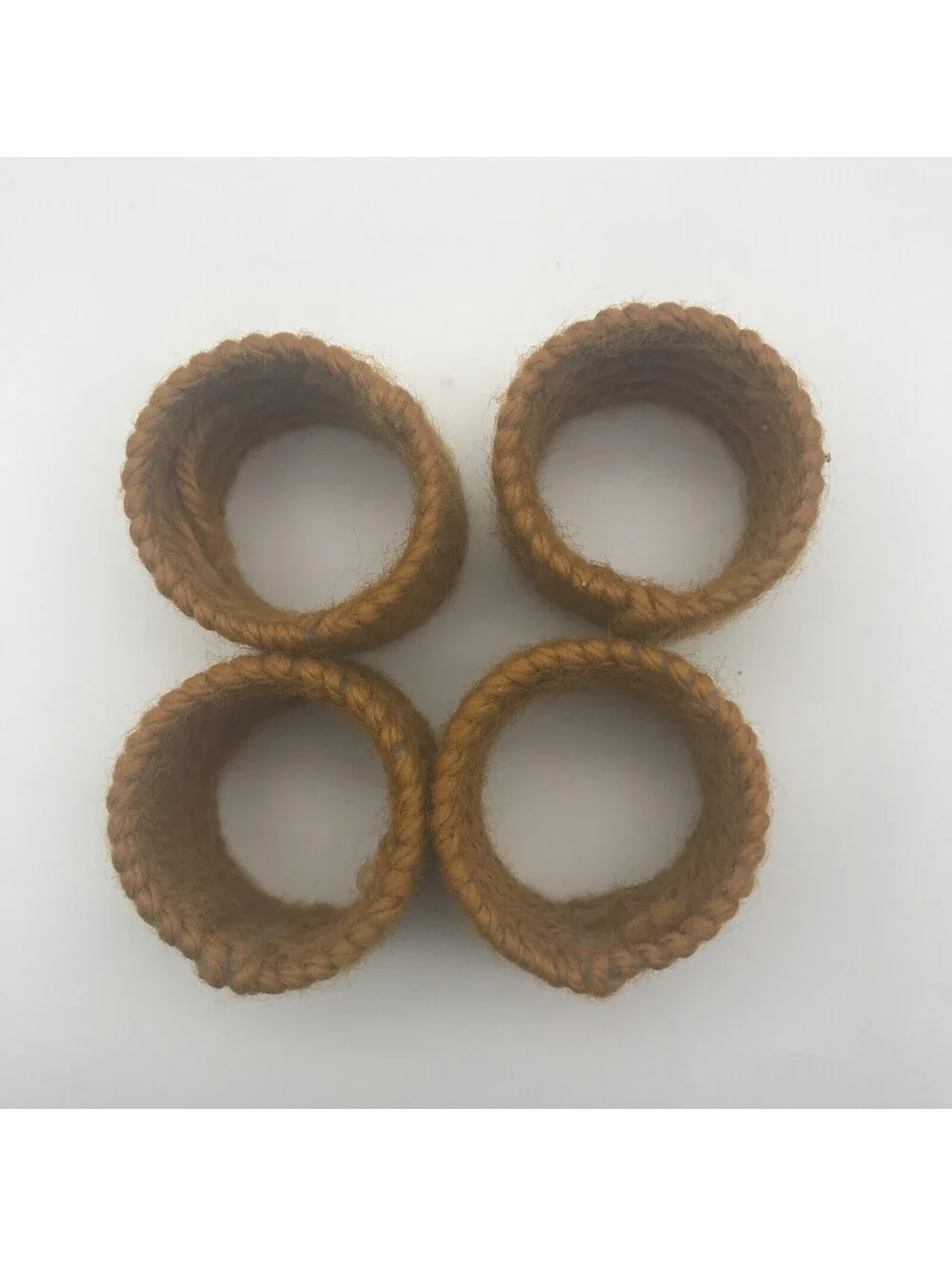 Vtg Crochet Napkin Rings Set Of 4 Fall Color Yellow Gold Hand Crafted Kitschy